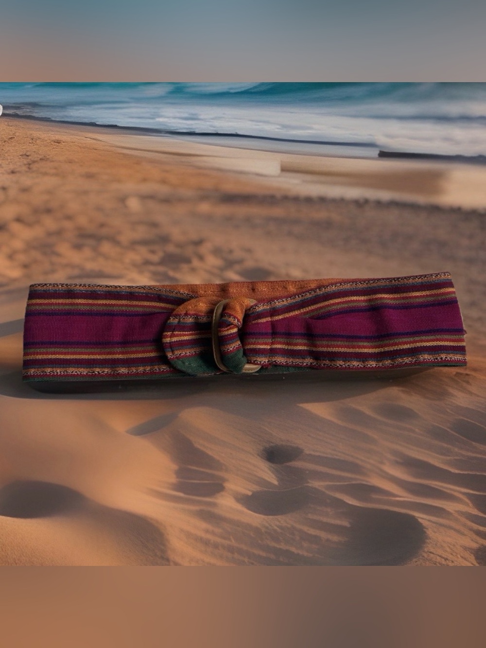 OMEGA vintage Guatemalan Leather and Fabric Belt Colorful Cotton Boho Small